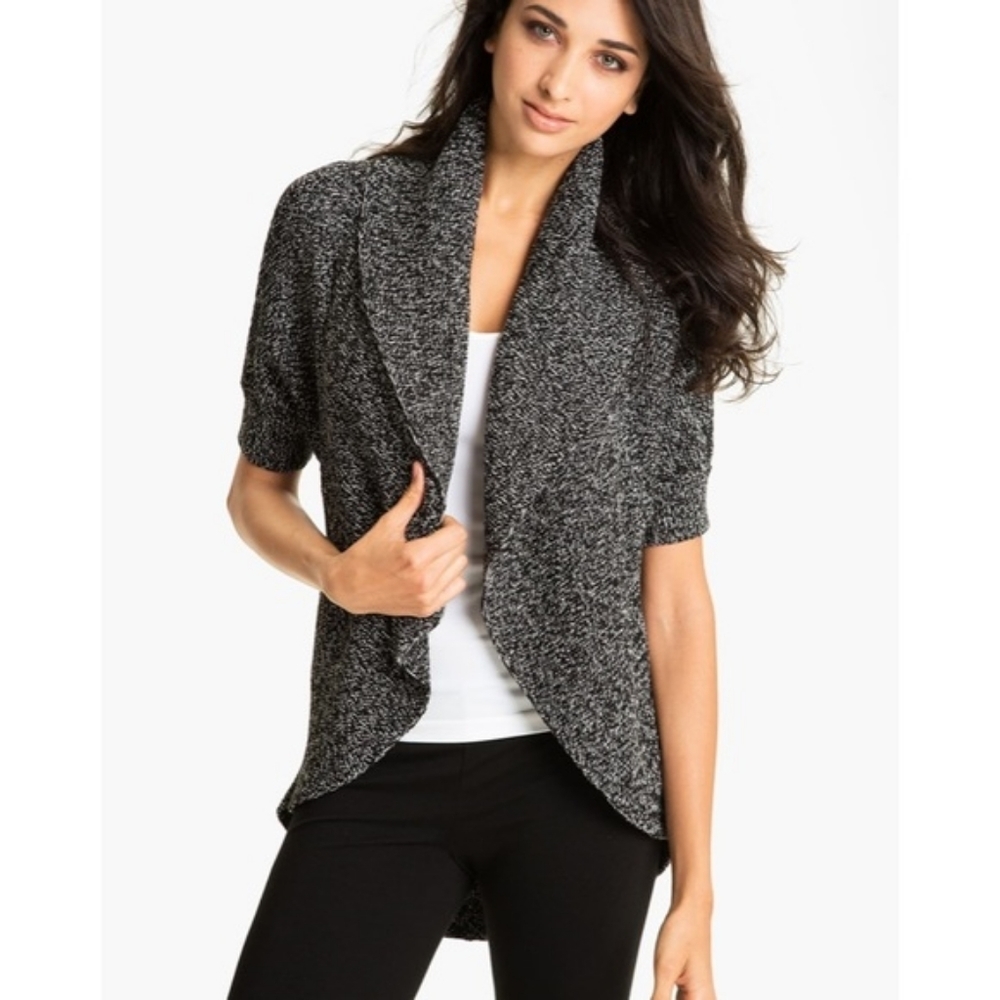 Vince Camuto Open Front Cardigan Sweater Short Sleeve Marled Knit Size XS